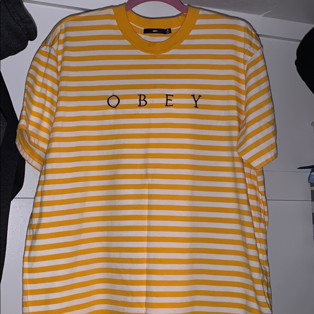 Yellow striped Obey shirt